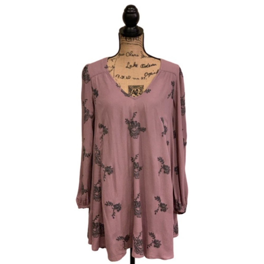 FREE PEOPLE Purple Embroidered Emma Austin mini swing dress XS